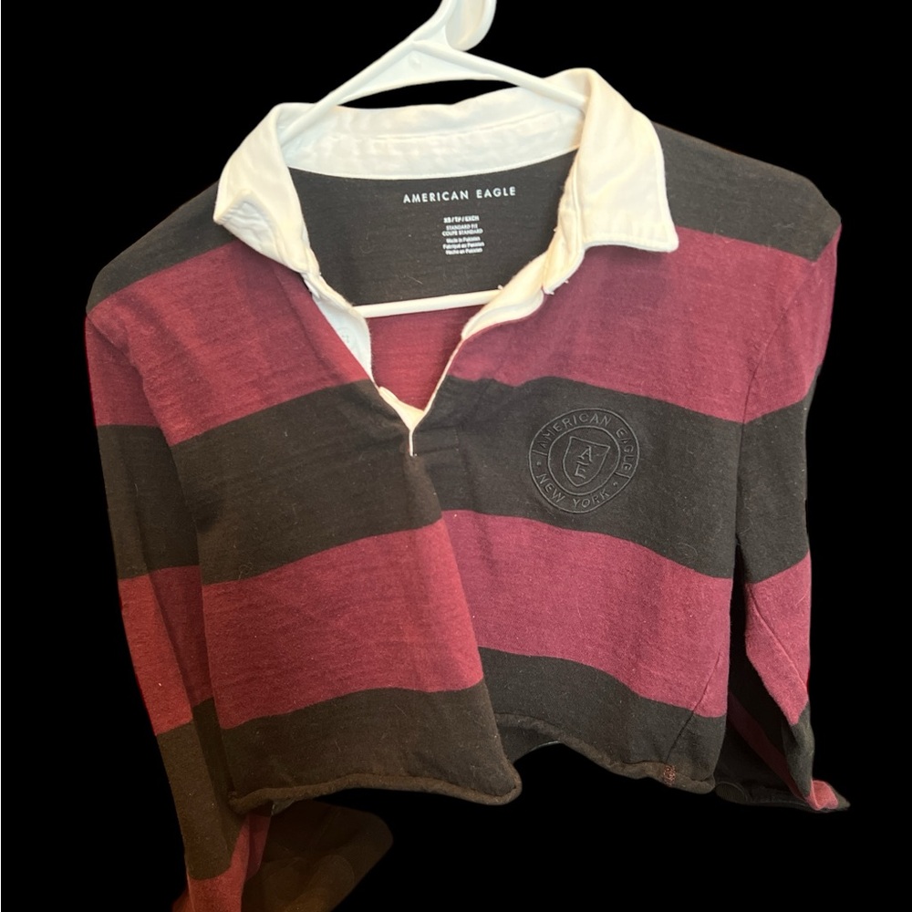 American Eagle Outfitters Maroon and Black Striped Long Sleeve Tee